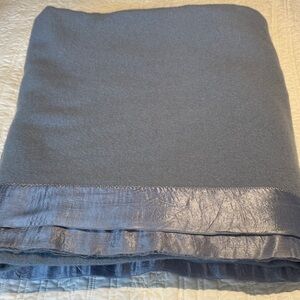 Blue Wool Blanket with Satin Trim